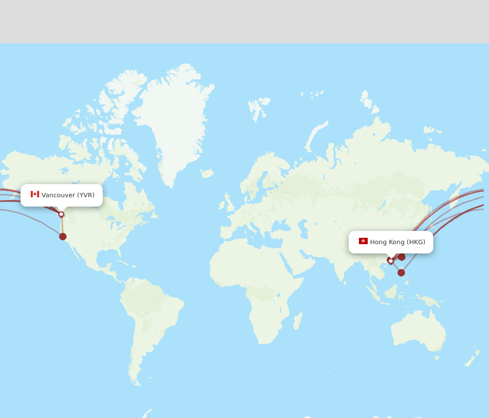 HKG to YVR flights and routes map