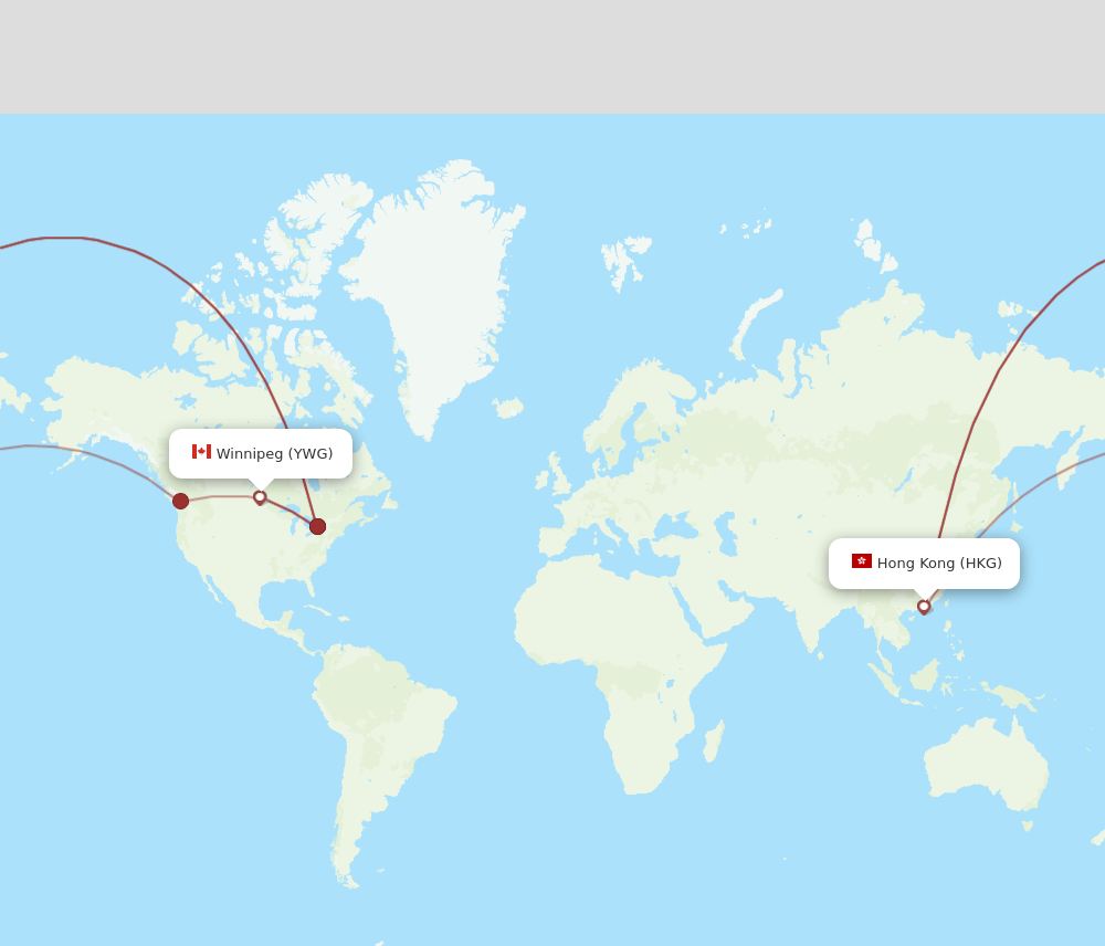 Winnipeg - Hong Kong route map and flight paths