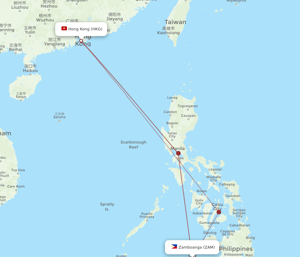 ZAM to HKG flights and routes map