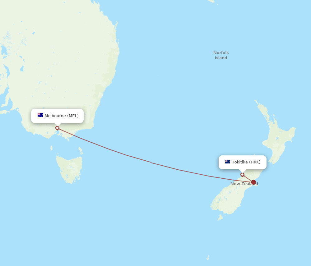 HKK to MEL flights and routes map