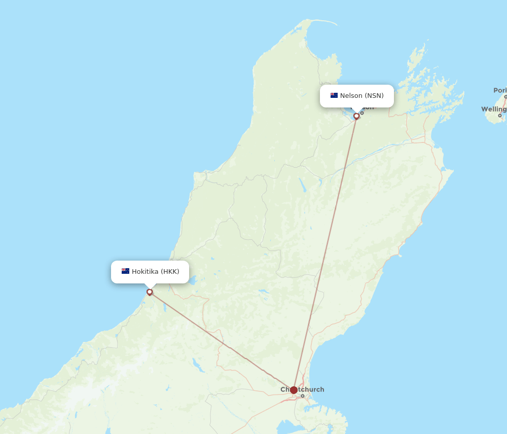 HKK-NSN flight routes