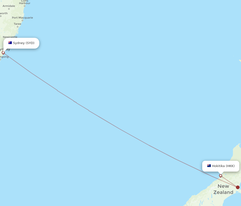 HKK to SYD flights and routes map