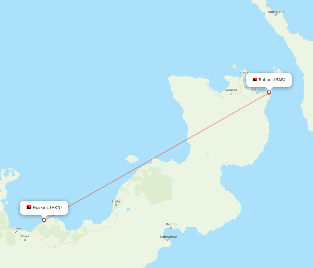 Hoskins - Rabaul route map and flight paths