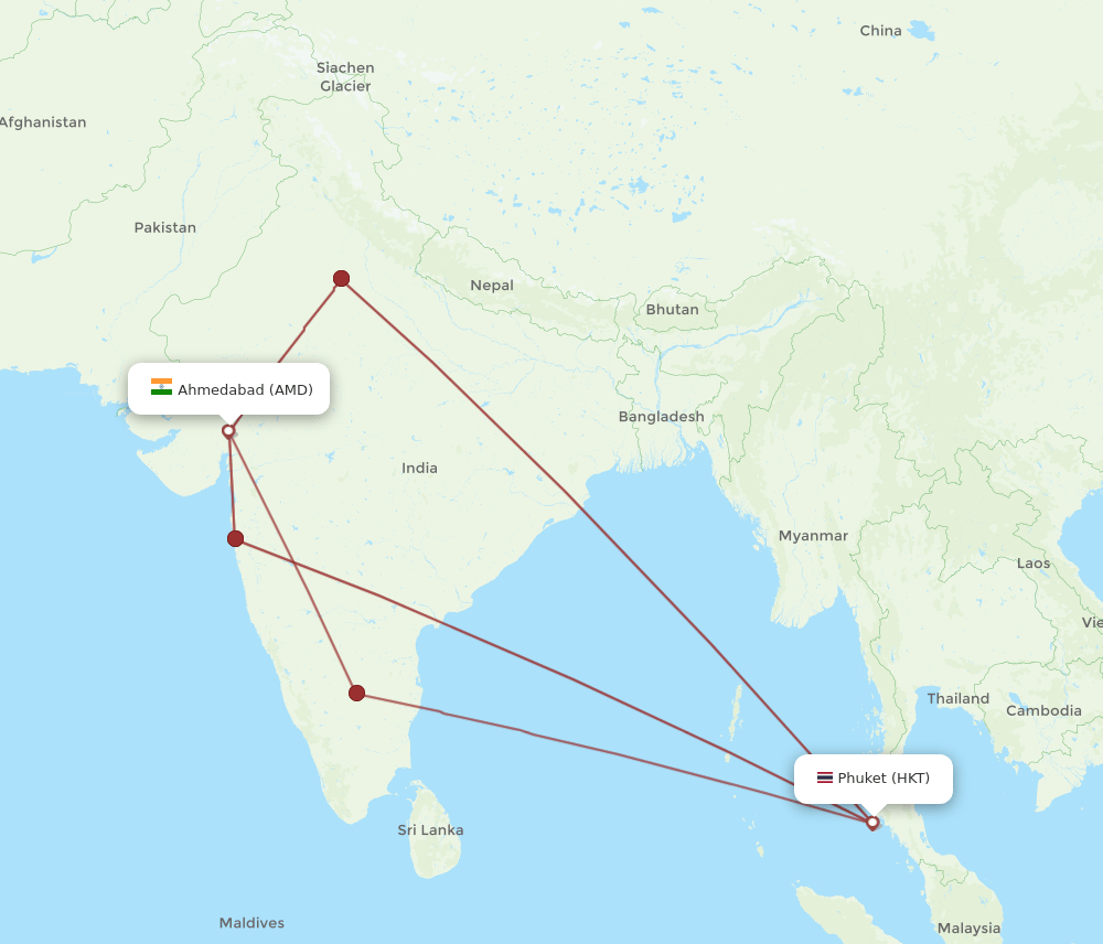HKT-AMD flight routes