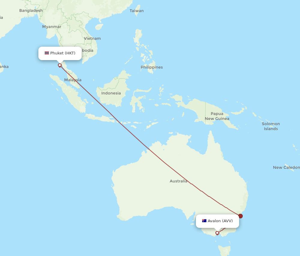 HKT to AVV flights and routes map