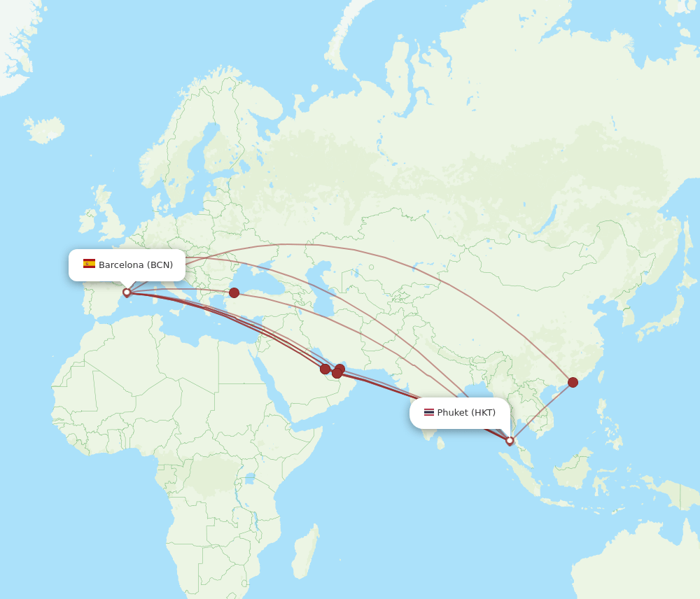 HKT to BCN flights and routes map