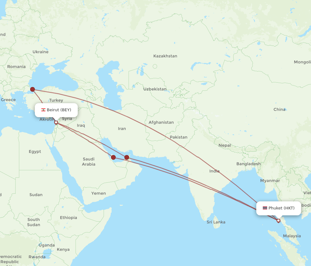 HKT to BEY flights and routes map
