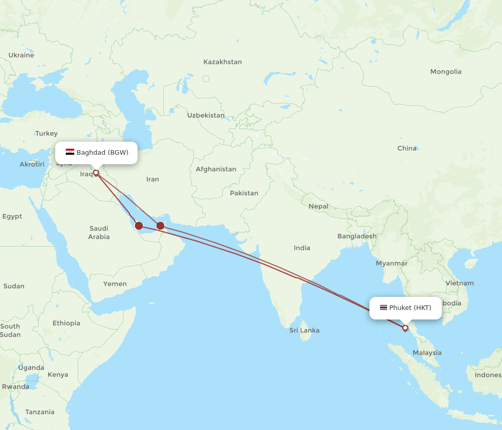 HKT to BGW flights and routes map