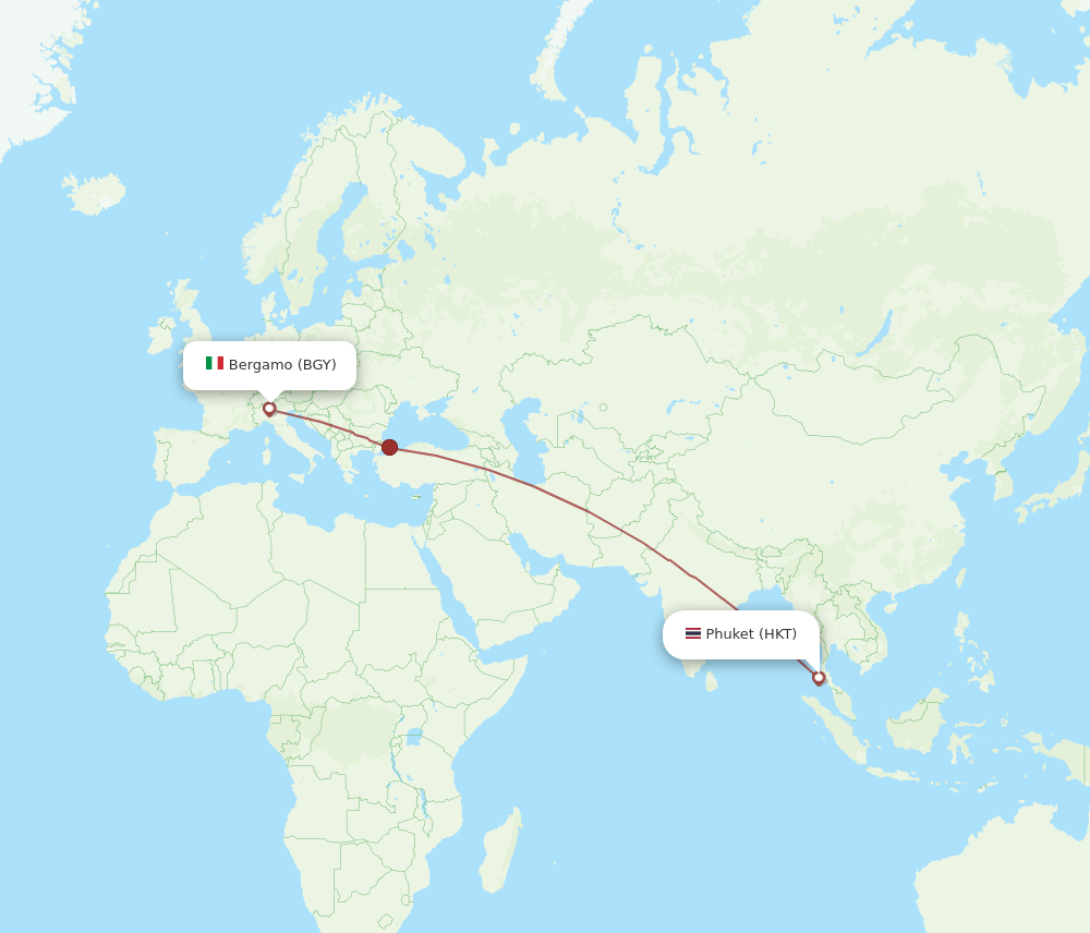 Milan - Phuket route map and flight paths