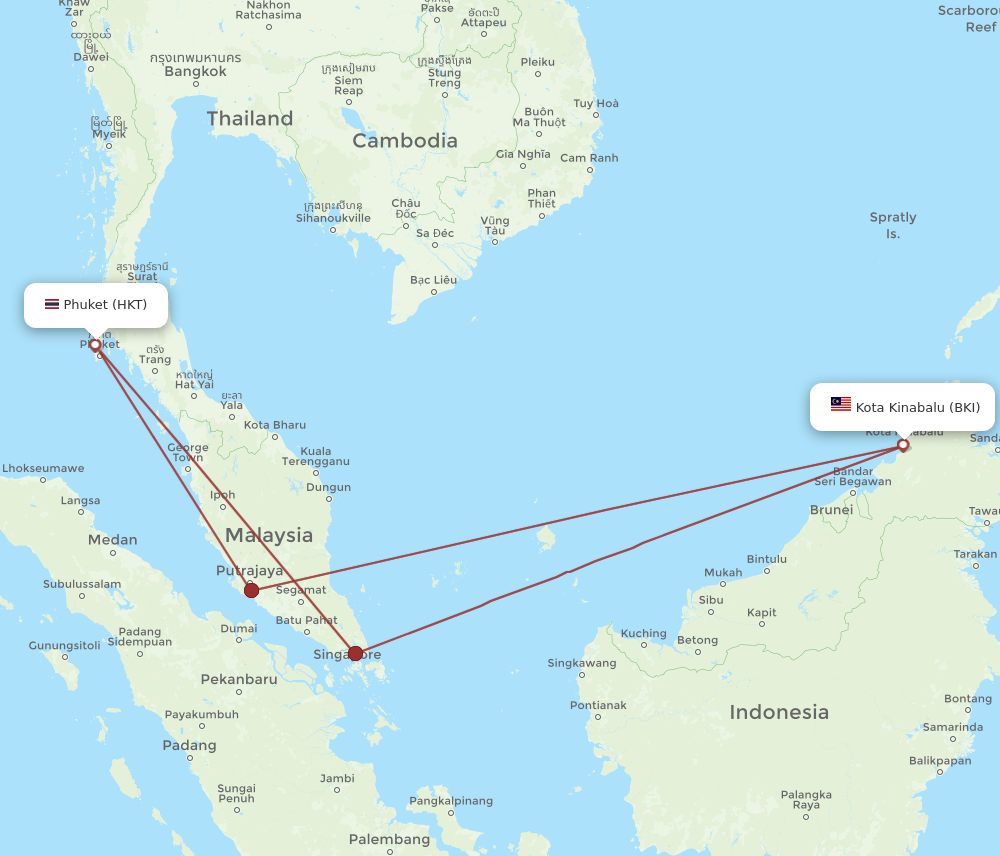 HKT to BKI flights and routes map