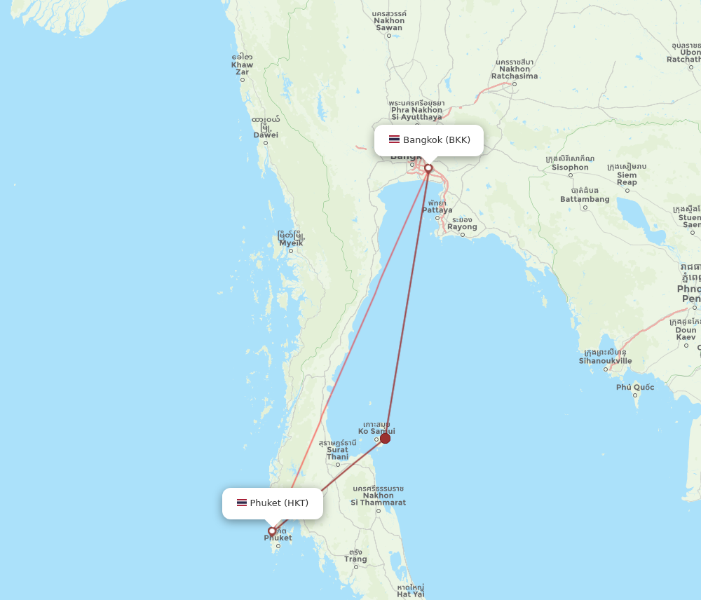 HKT to BKK flights and routes map