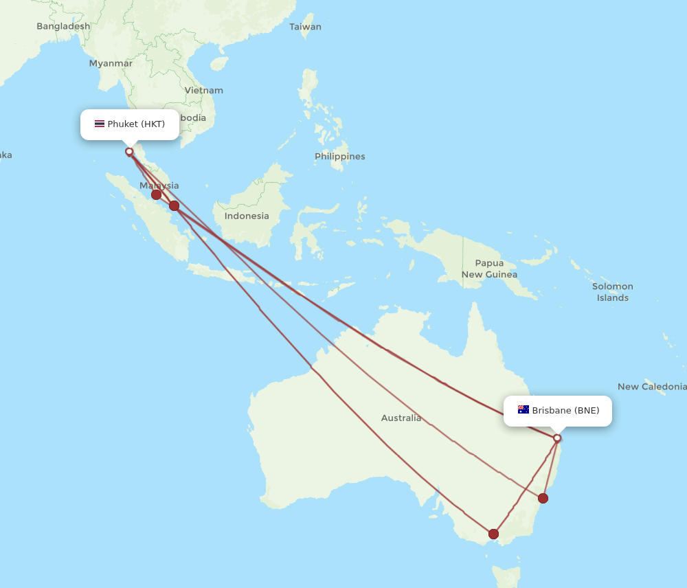 HKT to BNE flights and routes map