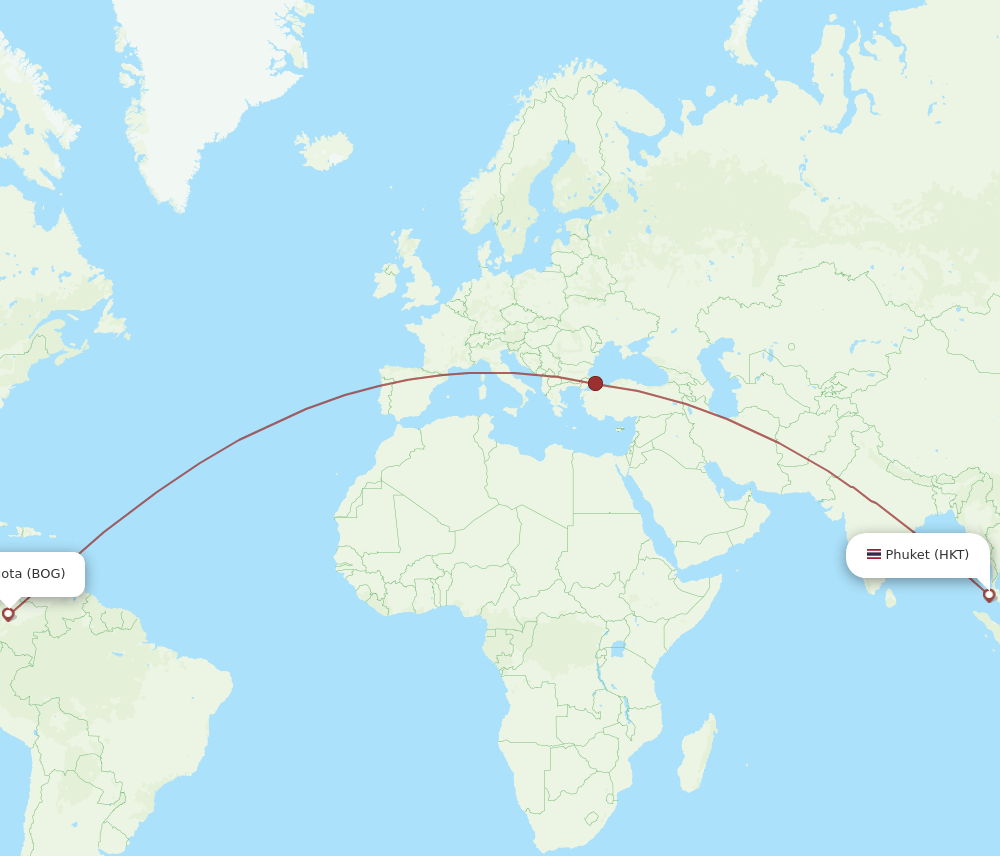 Bogota - Phuket route map and flight paths