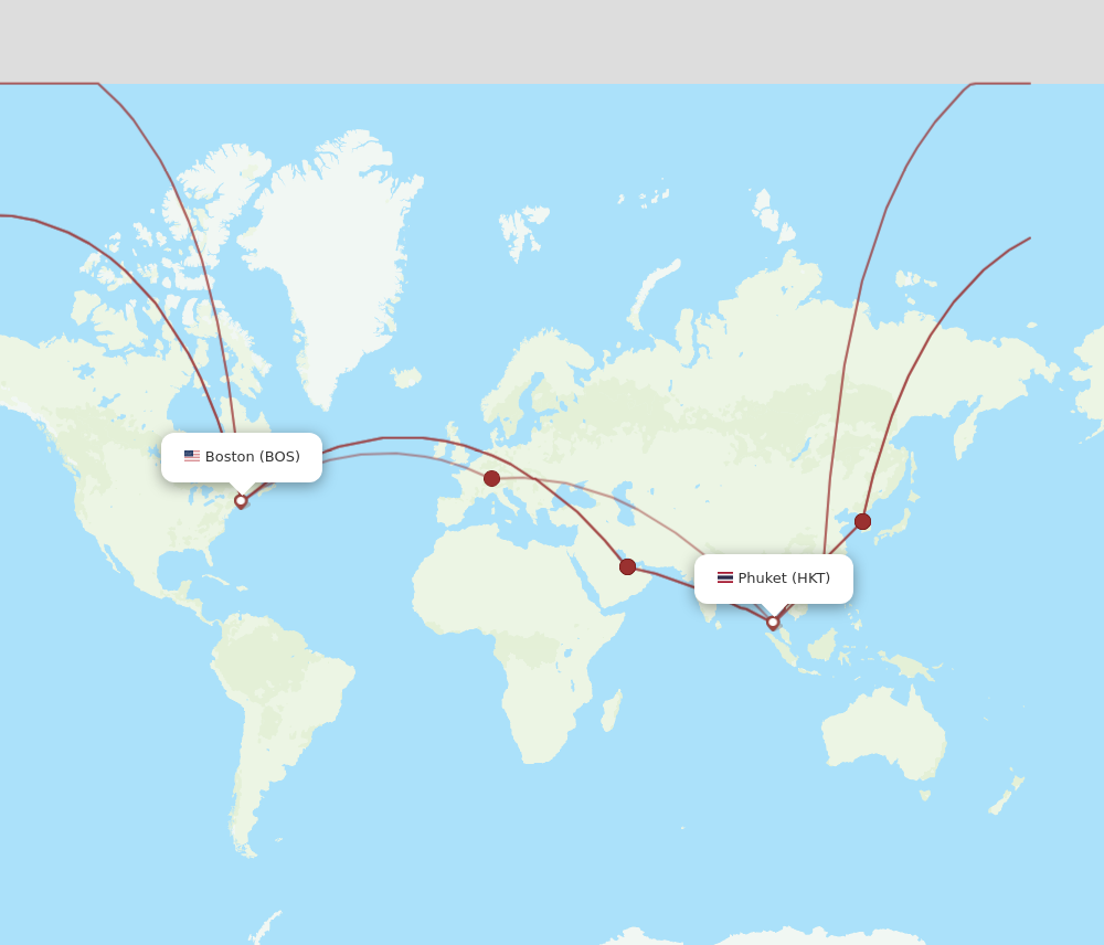HKT to BOS flights and routes map