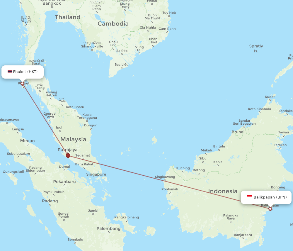 BPN to HKT flights and routes map
