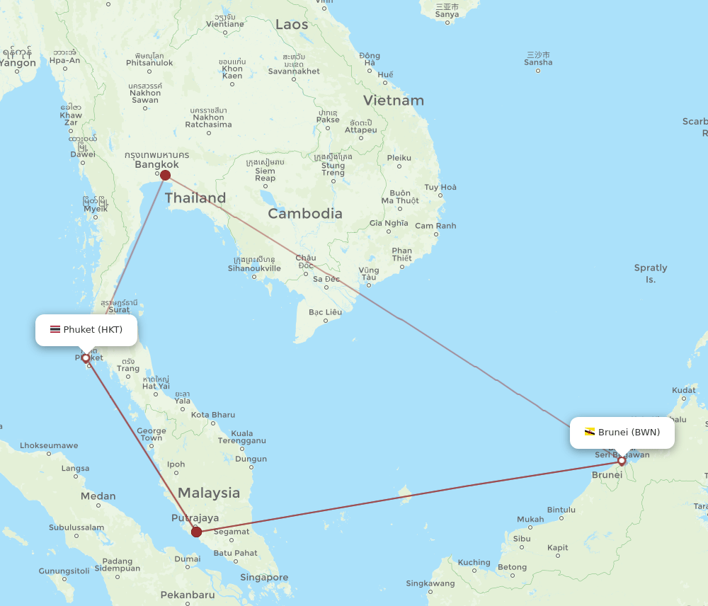 HKT to BWN flights and routes map