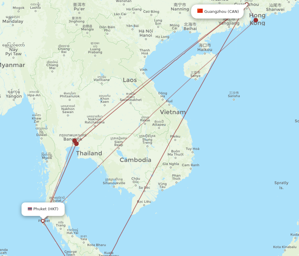 HKT to CAN flights and routes map
