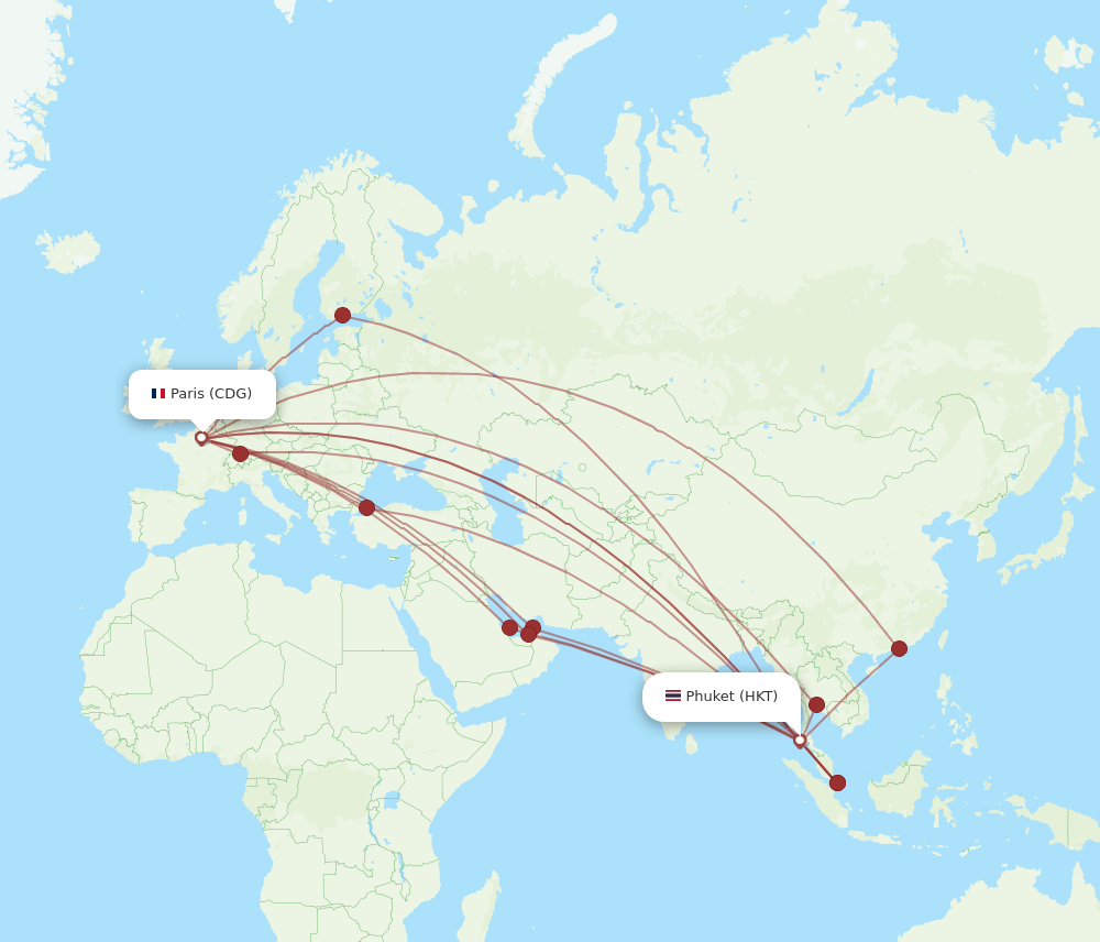 HKT-CDG flight routes