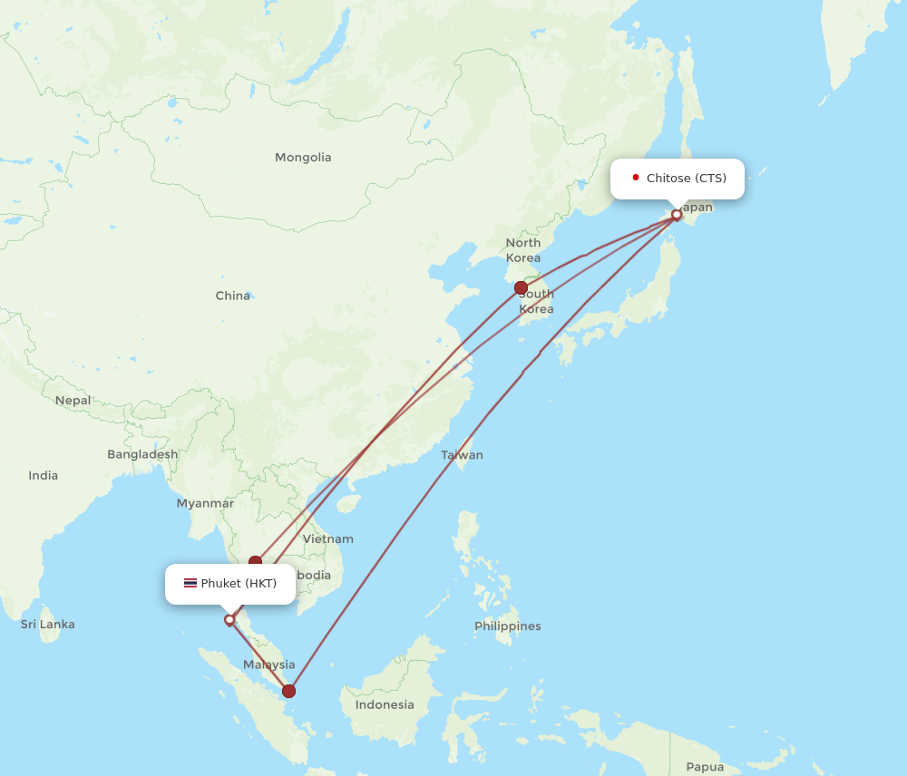 HKT to CTS flights and routes map