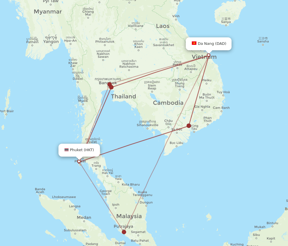 HKT-DAD flight routes