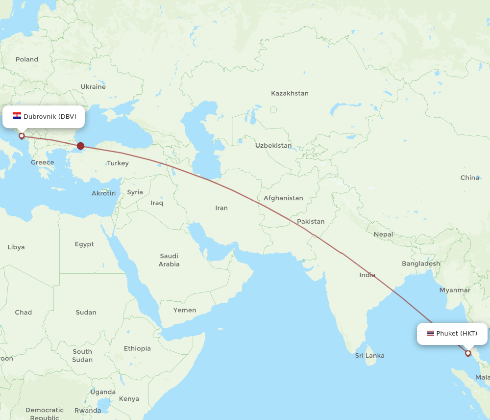 HKT-DBV flight routes