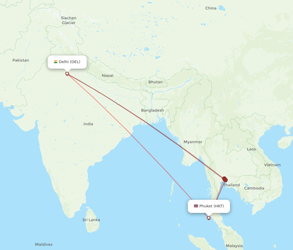 HKT-DEL flight routes