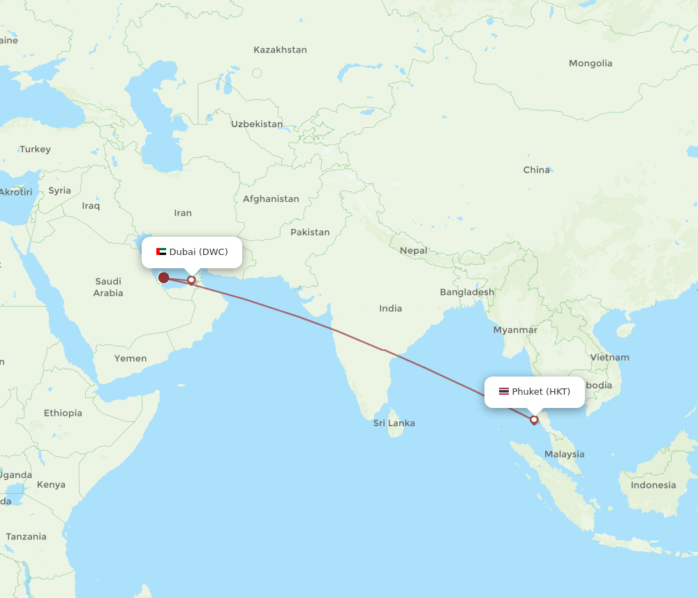 HKT to DWC flights and routes map