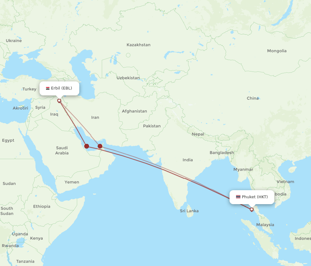 HKT-EBL flight routes