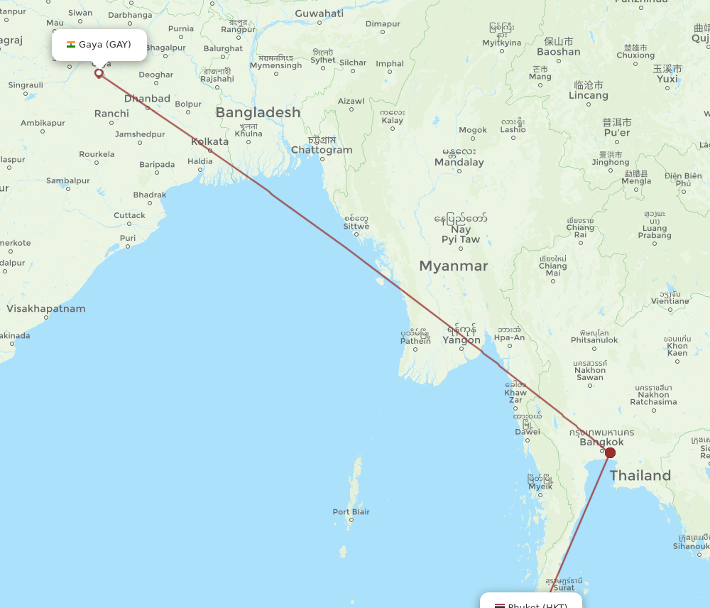 HKT-GAY flight routes