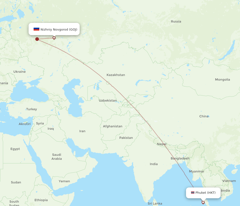 HKT to GOJ flights and routes map