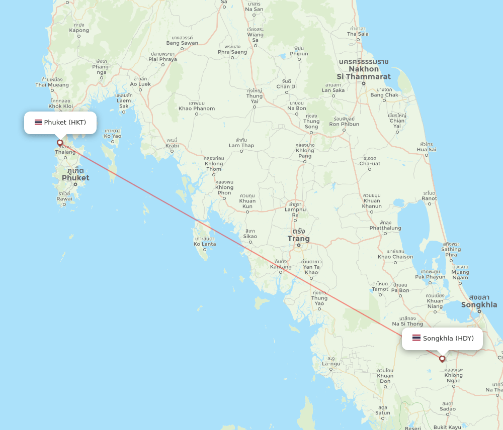 Phuket - Hat Yai route map and flight paths