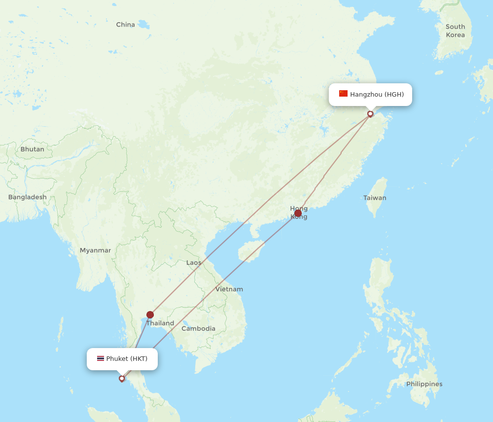 HKT to HGH flights and routes map