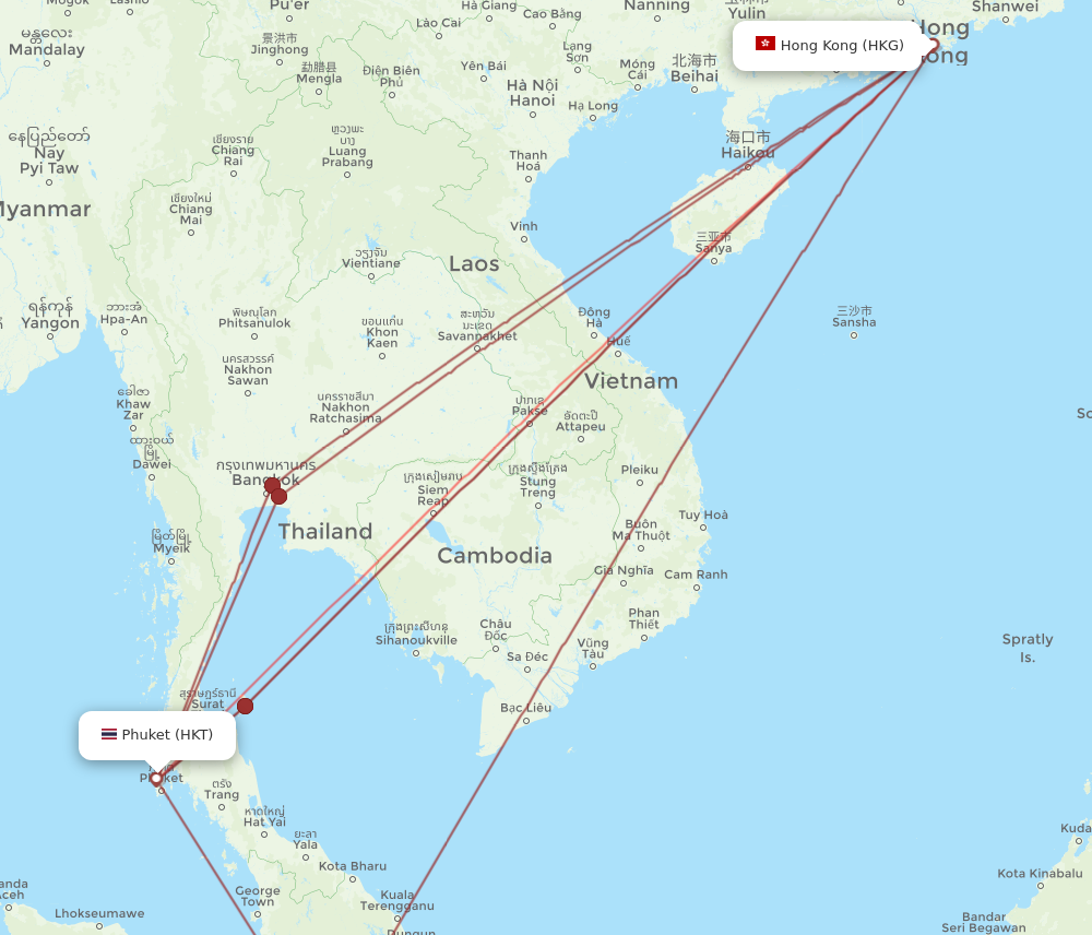 HKT to HKG flights and routes map