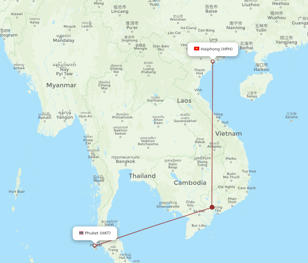 Phuket - Haiphong route map and flight paths