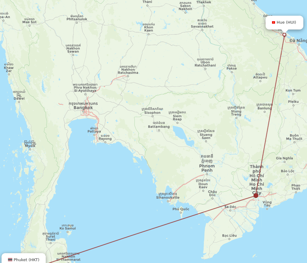 HKT to HUI flights and routes map