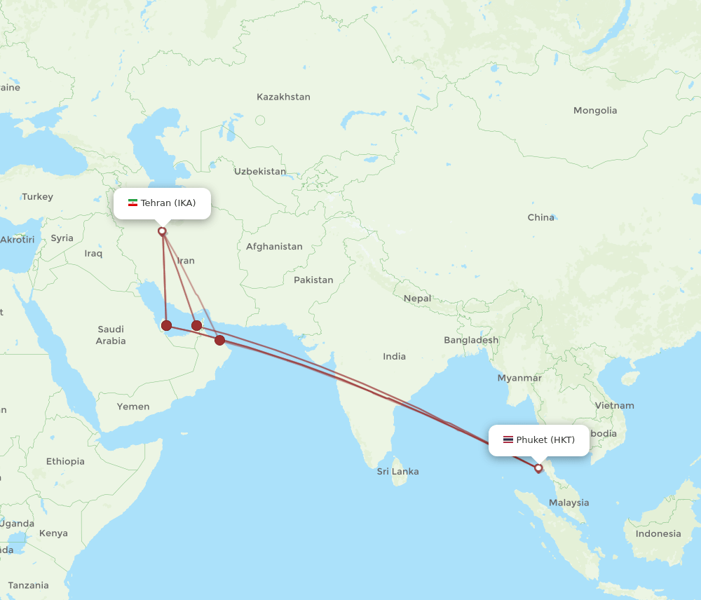 HKT-IKA flight routes