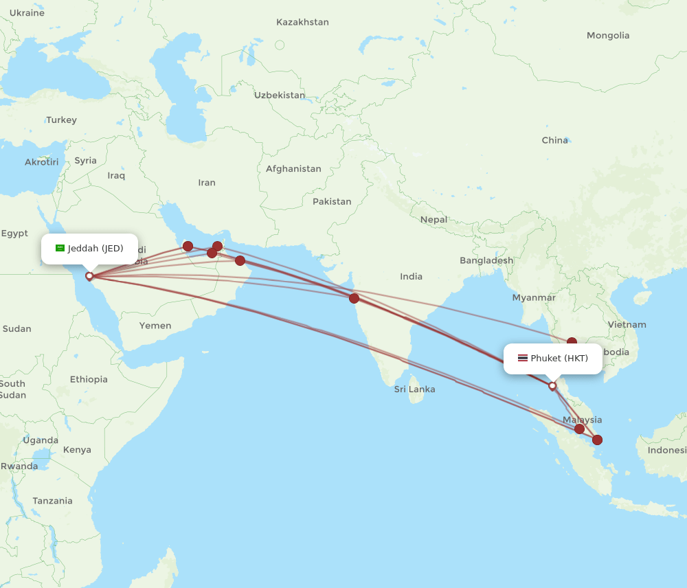 HKT to JED flights and routes map