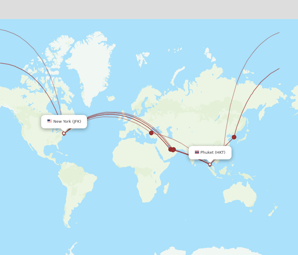 HKT to JFK flights and routes map
