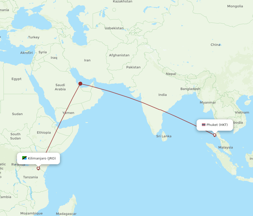 HKT-JRO flight routes