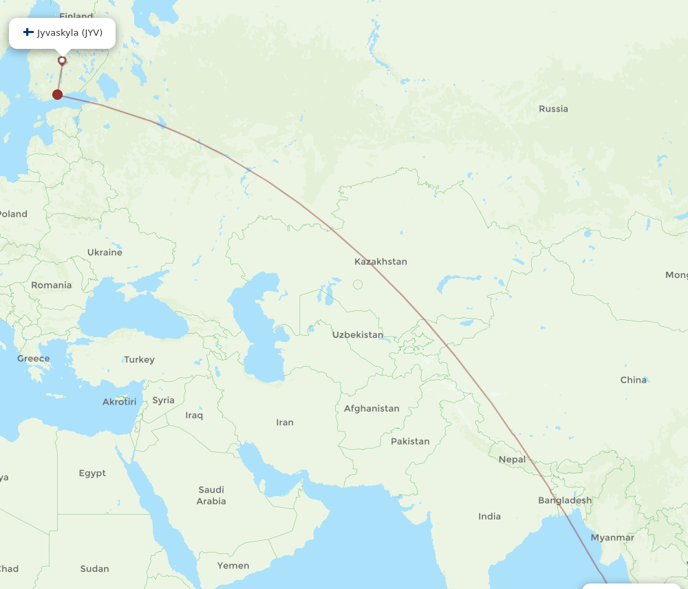 Phuket - Jyvaskyla route map and flight paths