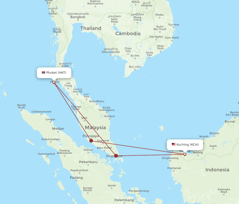 HKT to KCH flights and routes map