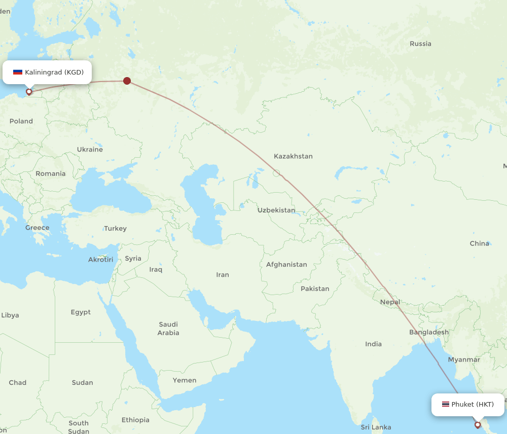 HKT-KGD flight routes