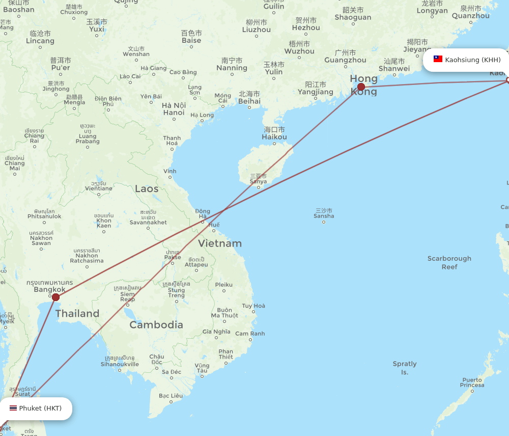 HKT to KHH flights and routes map