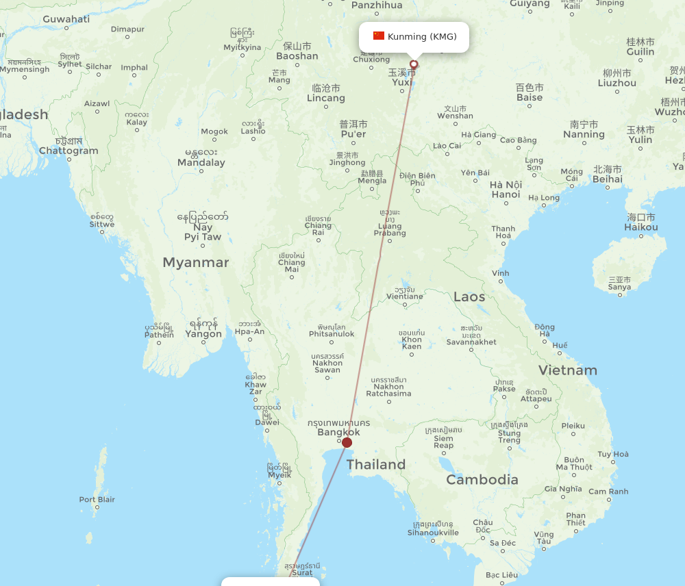 HKT to KMG flights and routes map