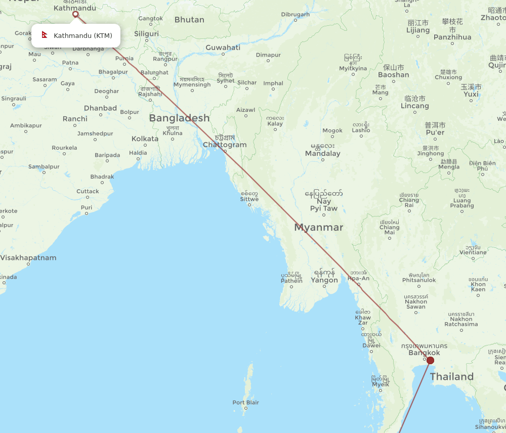 HKT to KTM flights and routes map