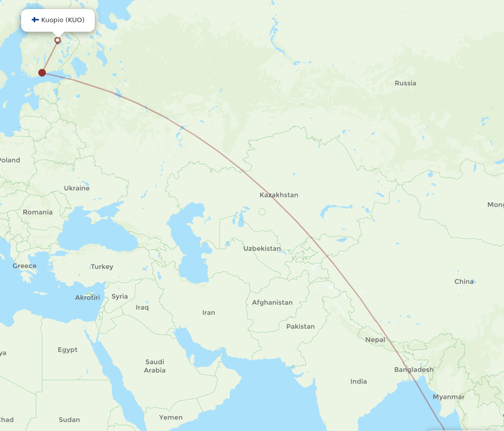 Phuket - Kuopio route map and flight paths