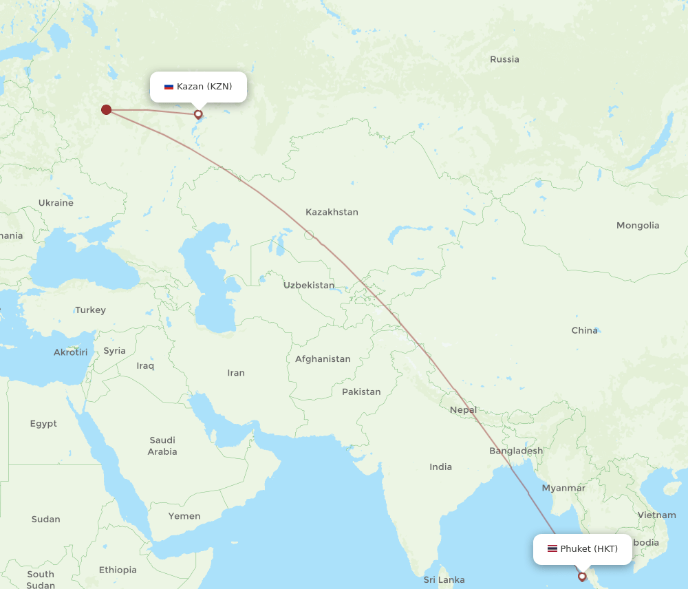 HKT-KZN flight routes