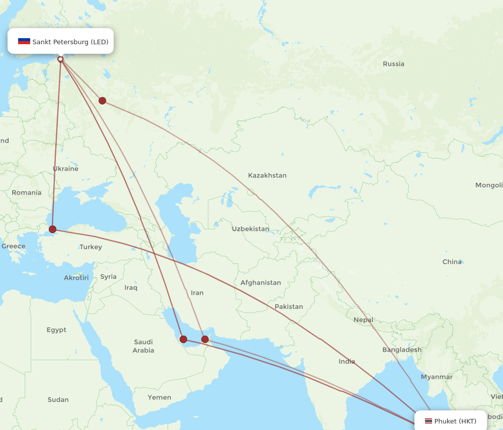 HKT-LED flight routes