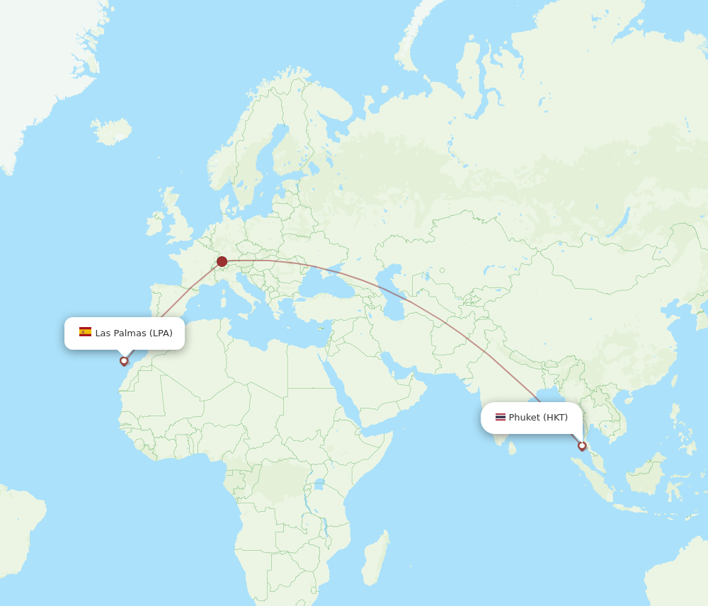 Las Palmas - Phuket route map and flight paths