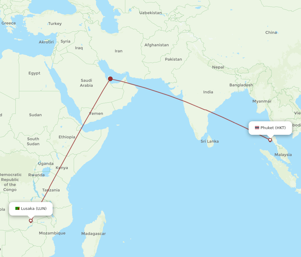 HKT to LUN flights and routes map